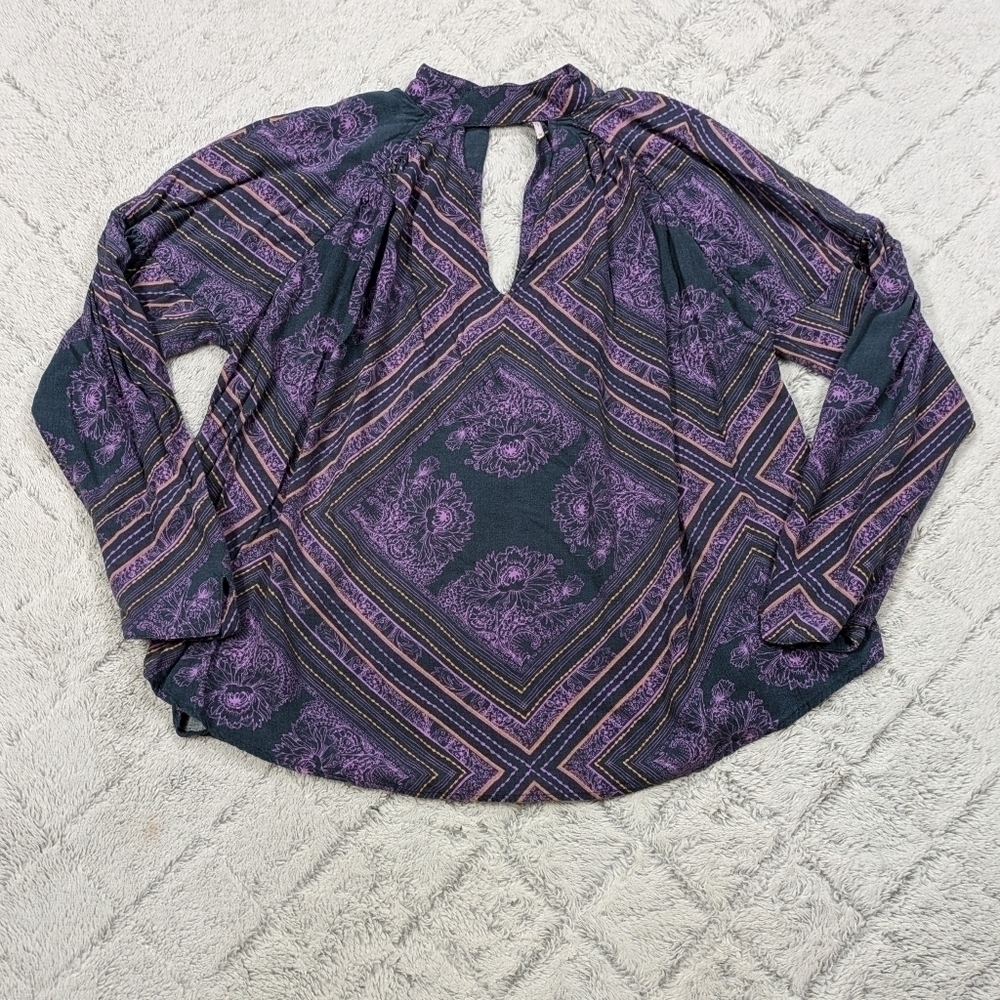 Free People Shirt XS Purple Lavender Print Walking On A Dream Tunic Blouse Boho